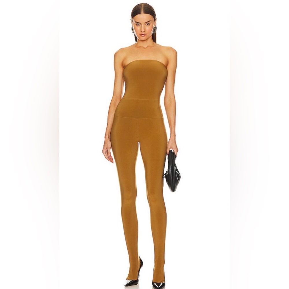 Norma Kamali NK Strapless Seamless CATSUIT Jumpsuit w/ footsie in woods Brown XL